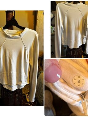 Light Cream Long-Sleeve Crewneck Top- Lululemon running top - Size 8
